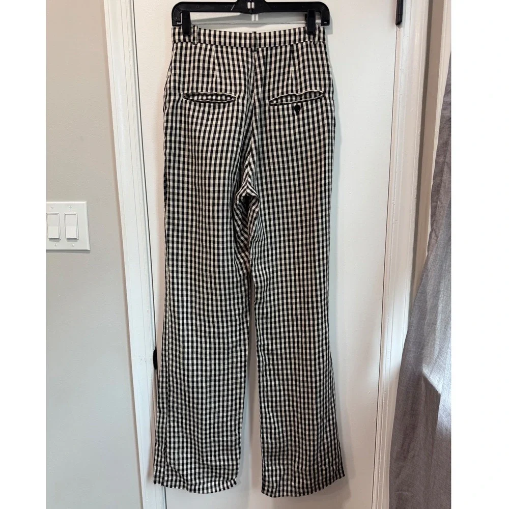 Reformation Black & White Gingham Linen Wide Leg High Rise Trousers Size 2